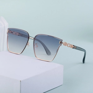Stylish nylon oversized sunglasses with gradient blue lenses and gold chain temples