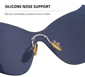 Detail der weichen Silikon-Nasenpads an der randlosen Oversize-Sonnenbrille für Komfort