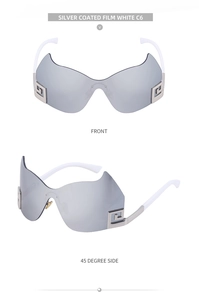 Detailansicht der verspiegelten Sport-Sonnenbrille mit geometrischen Metallscharnieren
