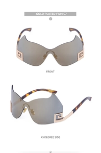Detailansicht der rahmenlosen Sportsonnenbrille mit Schildpatt-Bügeln und Goldscharnier