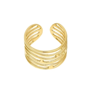 Irregular geometric multilayer hollow ring in 18k gold plated stainless steel for women