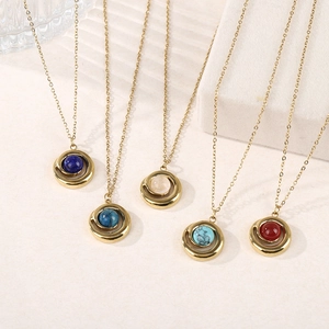Collier Pendentif En Pierre Naturelle Plaqué Or Acier Inoxydable Spirale Géométrique Bijoux Vintage Pour Femmes