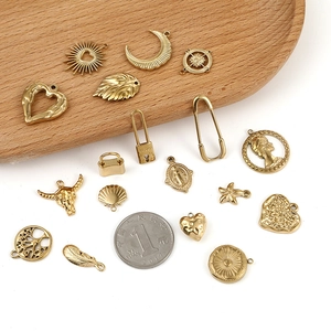 Vintage 18K gold-plated stainless steel pendants with sun moon and heart charms