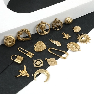 Retro 18K gold plated stainless steel charms including moon and heart shapes for DIY jewelry