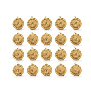 Bulk set of 20 pieces 18K gold plated stainless steel sunburst evil eye charms for DIY