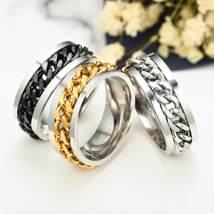 Set di tre anelli rotanti con catena in acciaio inossidabile nero oro e argento