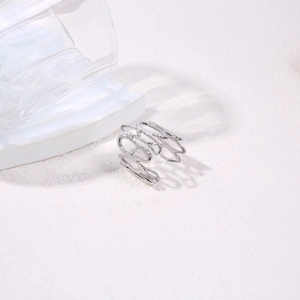 Minimalist irregular open silver ring with hollow layered design and adjustable band style