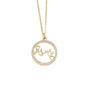 Collier doré avec lettrage MAMA, accents de cœur et zircons étincelants de luxe