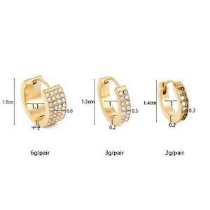 Detailed size chart for gold plated stainless steel hoop earrings with cubic zirconia inlay