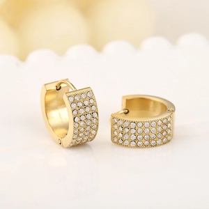 Gold-plated stainless steel hoop earrings with four rows of sparkling pavé crystals