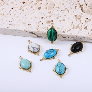 Pendentifs Gemmes Ovales Acier Inoxydable Rétro Pierre Naturelle Charms Accessoires Fabrication Bijoux DIY Style Bohême