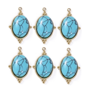 Lot de 6 pendentifs ovales en turquoise avec bordure perlée dorée pour bijoux DIY