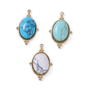 Détails de trois pendentifs ovales en pierre naturelle avec bordure dorée pour bijoux DIY