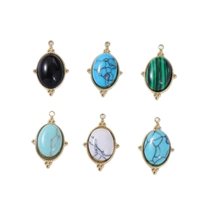 Pendentifs ovales en pierre naturelle avec bordure dorée pour bijoux DIY