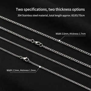 Polished 304 stainless steel curb chain necklaces in 2.2mm and 3.0mm widths with lobster clasp