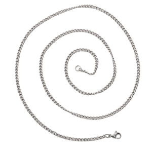 Polished silver titanium steel curb chain necklace with a secure lobster clasp closure