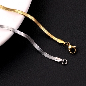 Sleek gold and silver stainless steel flat snake chains with lobster clasp closure