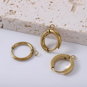 Polished gold stainless steel hoop earrings with hanging loop for DIY jewelry design