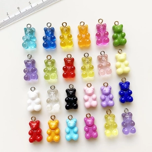 Set of 24 colorful resin bear charms for DIY jewelry making with metal rings