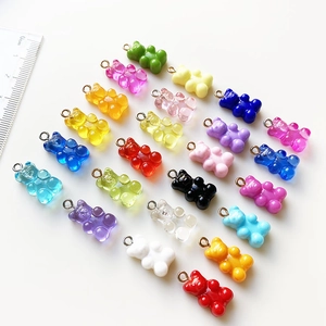 Colorful resin bear charms in gradient colors with metal rings for jewelry making