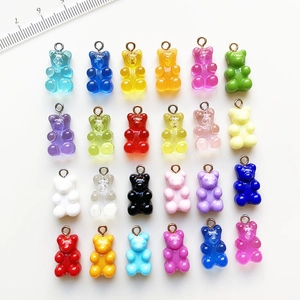 Set of 24 colorful gradient resin bear pendants with metal loops for DIY jewelry making