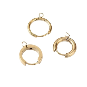 Three golden stainless steel open hoop earring components with hanging loops for DIY jewelry