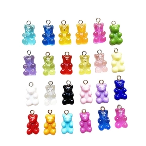 Set of 24 colorful resin gummy bear pendants with metal hooks for DIY jewelry making