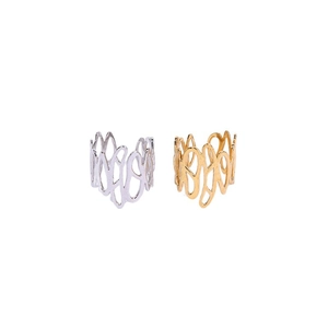 Artistic cutout irregular floral titanium steel open rings in gold and silver finish