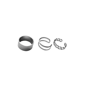 Set di tre anelli regolabili in argento con fascia larga minimalista e design a catena sottile