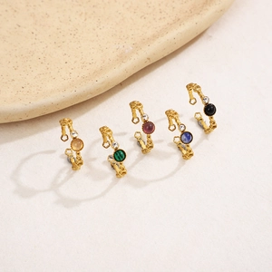 Set of five vintage gold open rings with colorful stones and sparkling crystal accents