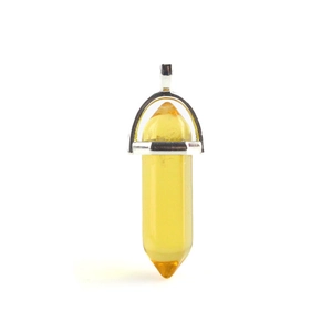 Yellow hexagonal crystal column pendant necklace with silver wire wrapped clasp