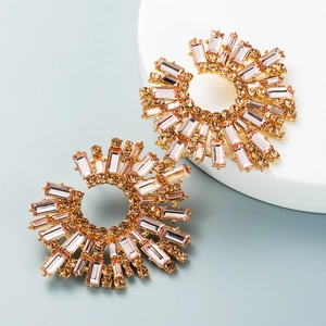 Luxurious bohemian sunflower earrings with pink zircon crystals and gold-plated finish