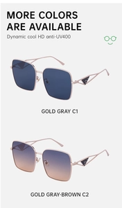 Detail of metal temples with hollow triangle design on HD UV400 square sunglasses