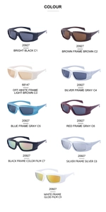 Nine color options for sport Y2K windproof sunglasses in a grid layout display