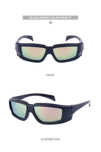 Close-up of sporty black frame sunglasses with C7 color gradient polarized lenses
