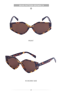 Front and side view of geometric tortoiseshell sunglasses with brown lenses and C4 frame
