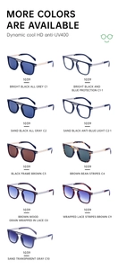 Detailed grid showing ten color options of folding square sunglasses with UV400 lenses