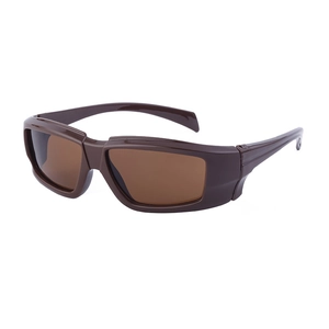 Y2K sporty windproof sunglasses with brown wrap frames and matching rectangular lenses