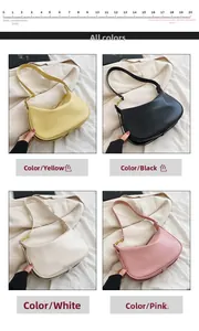 Détails de quatre sacs à bandoulière minimalistes en PU en jaune, noir, blanc et rose