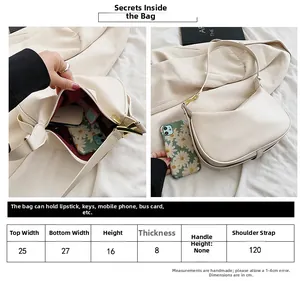 Guide des tailles détaillé et vue intérieure pour sac à bandoulière demi-lune chic