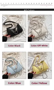 Détail de sacs à aisselle en cuir froncé avec chaîne florale et perles décoratives