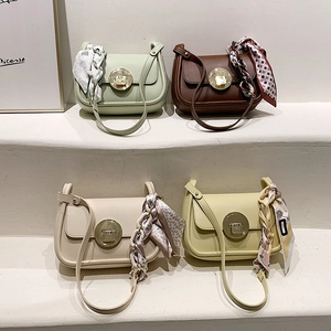 Chic PU leather crossbody bags in four colors with decorative scarves and metal clasps