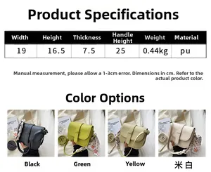 Detailed size chart and dimensions for the semi-circle PU leather saddle bag with scarf