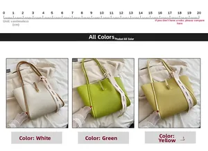 Détails des sacs seaux en cuir blanc, vert et jaune avec des rubans de mode élégants