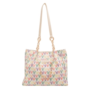 Grand sac cabas blanc à motifs cœurs colorés avec chaîne en perles et détails mode