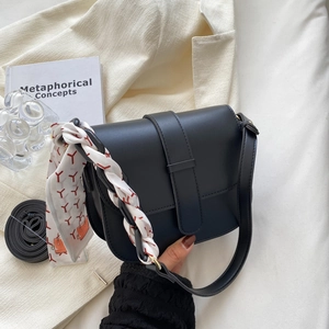 Classic black semi-circle saddle bag with silk scarf and versatile shoulder straps