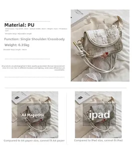 Detailed cream PU leather crossbody bag dimensions and size comparison with iPad