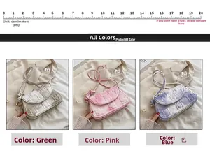 Detailed comparison of embossed bear pattern shoulder bags in silver, pink and purple