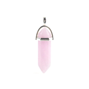 Pink quartz hexagonal prism pendant necklace with silver wire wrapped crystal stone