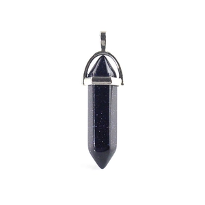 Blue sandstone hexagonal crystal pendant with silver wire wrap and starry effect
